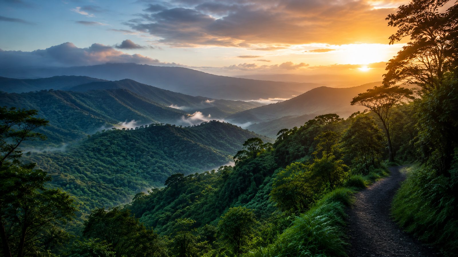Misty sunrise over Jamaica's Blue Mountains